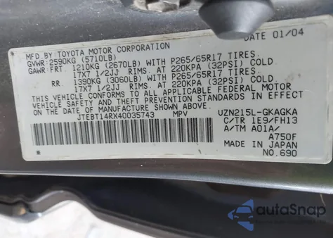 2004 Toyota 4Runner Sr5 Sport V8 z USA, uszkodzony, nr VIN JTEBT14RX40035743